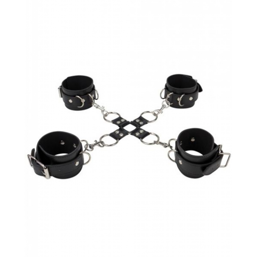 Ouch Leather Hand and Leg Cuffs - Black