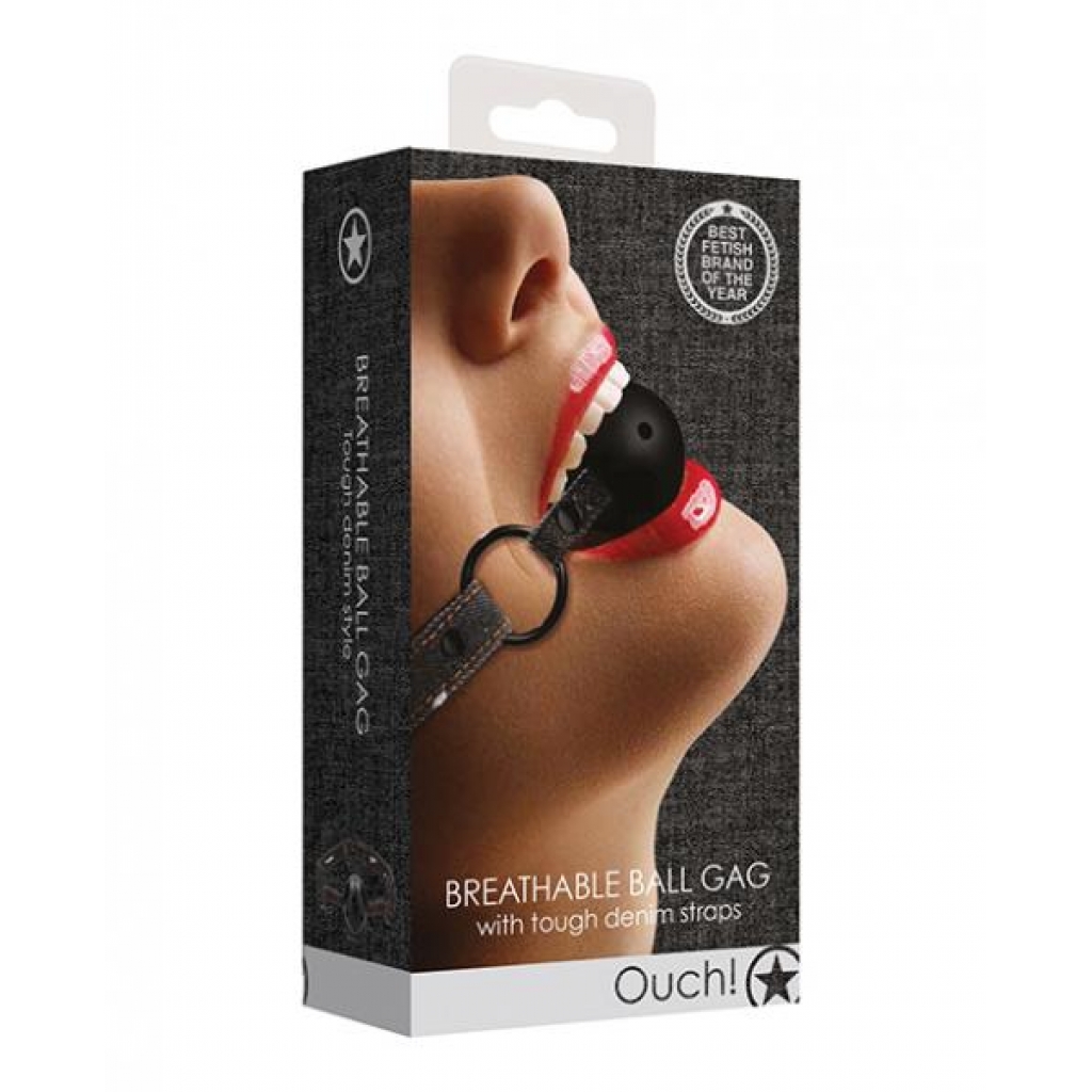 Shots Ouch Breathable Ball Gag with Denim Straps - Black