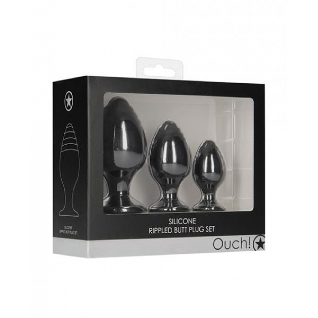 Shots Ouch Rippled Butt Plug Set - Black