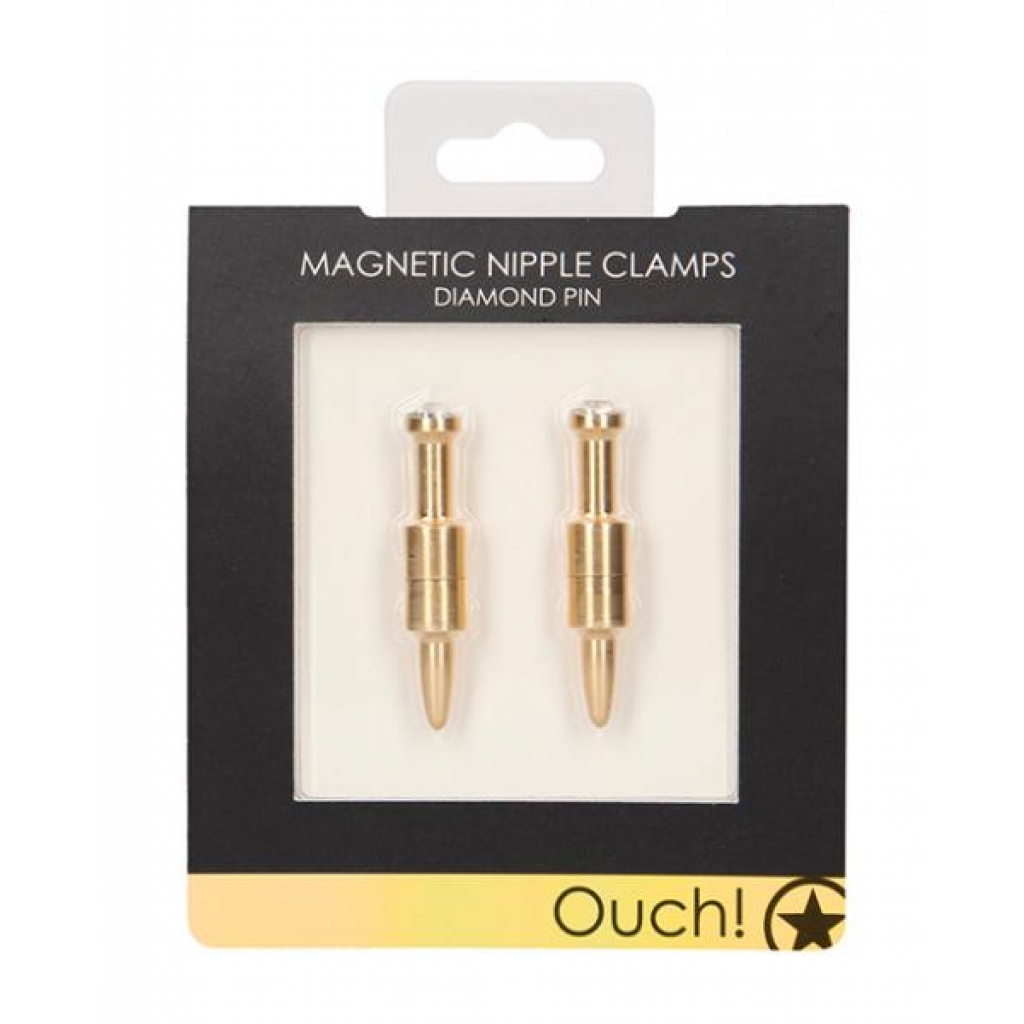 Shots Ouch Diamond Pin Magnetic Nipple Clamps - Gold