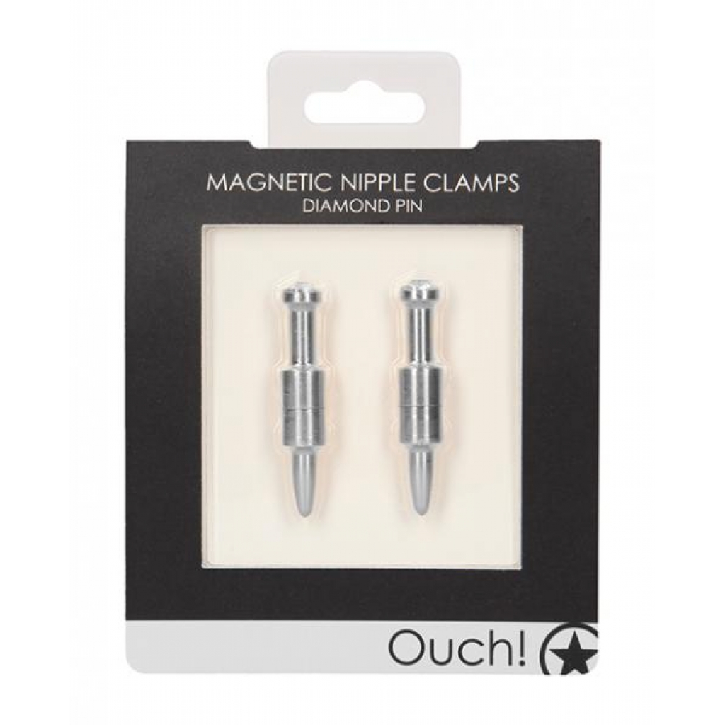 Shots Ouch Diamond Pin Magnetic Nipple Clamps - Silver