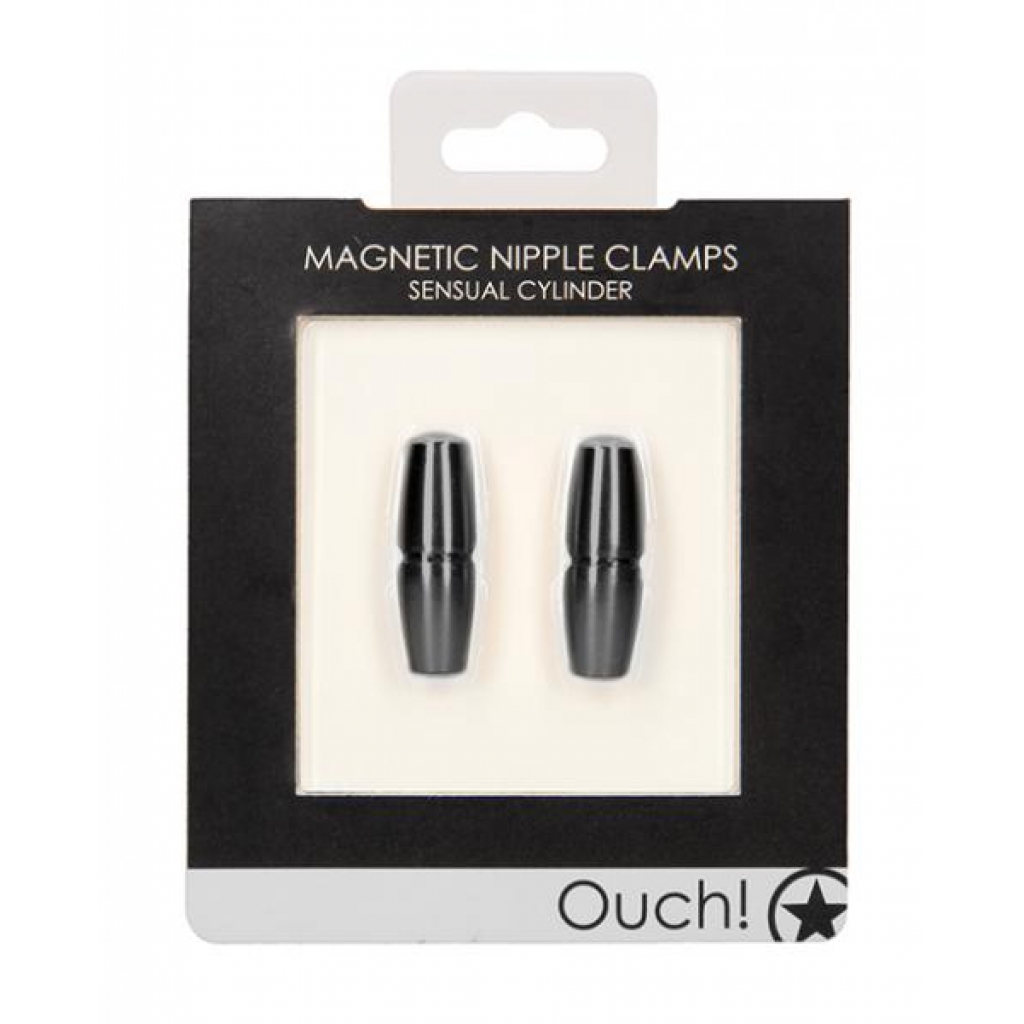 Shots Ouch Sensual Cylinder Magnetic Nipple Clamps - Black