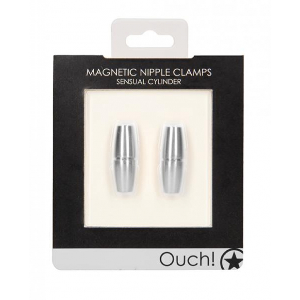 Shots Ouch Sensual Cylinder Magnetic Nipple Clamps - Silver