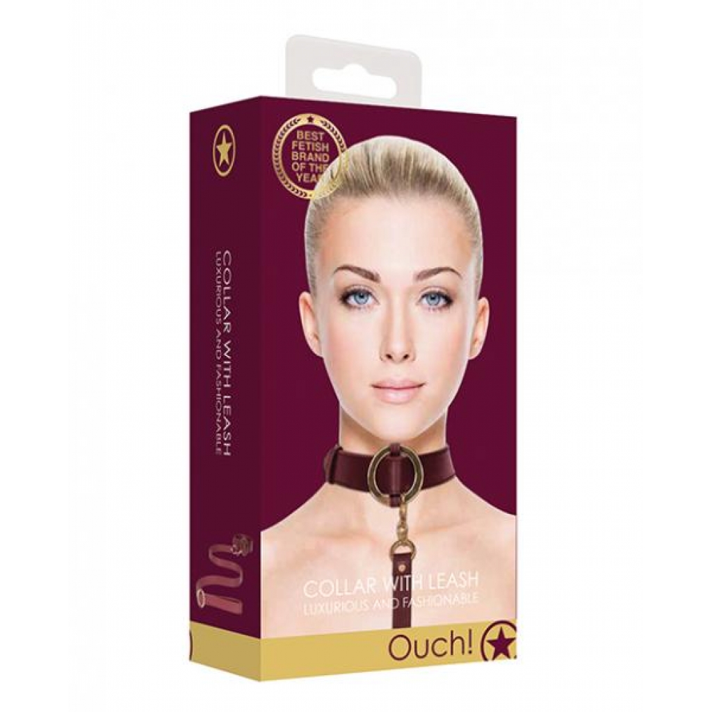 Shots Ouch Halo Collar With Leash - Burgundy