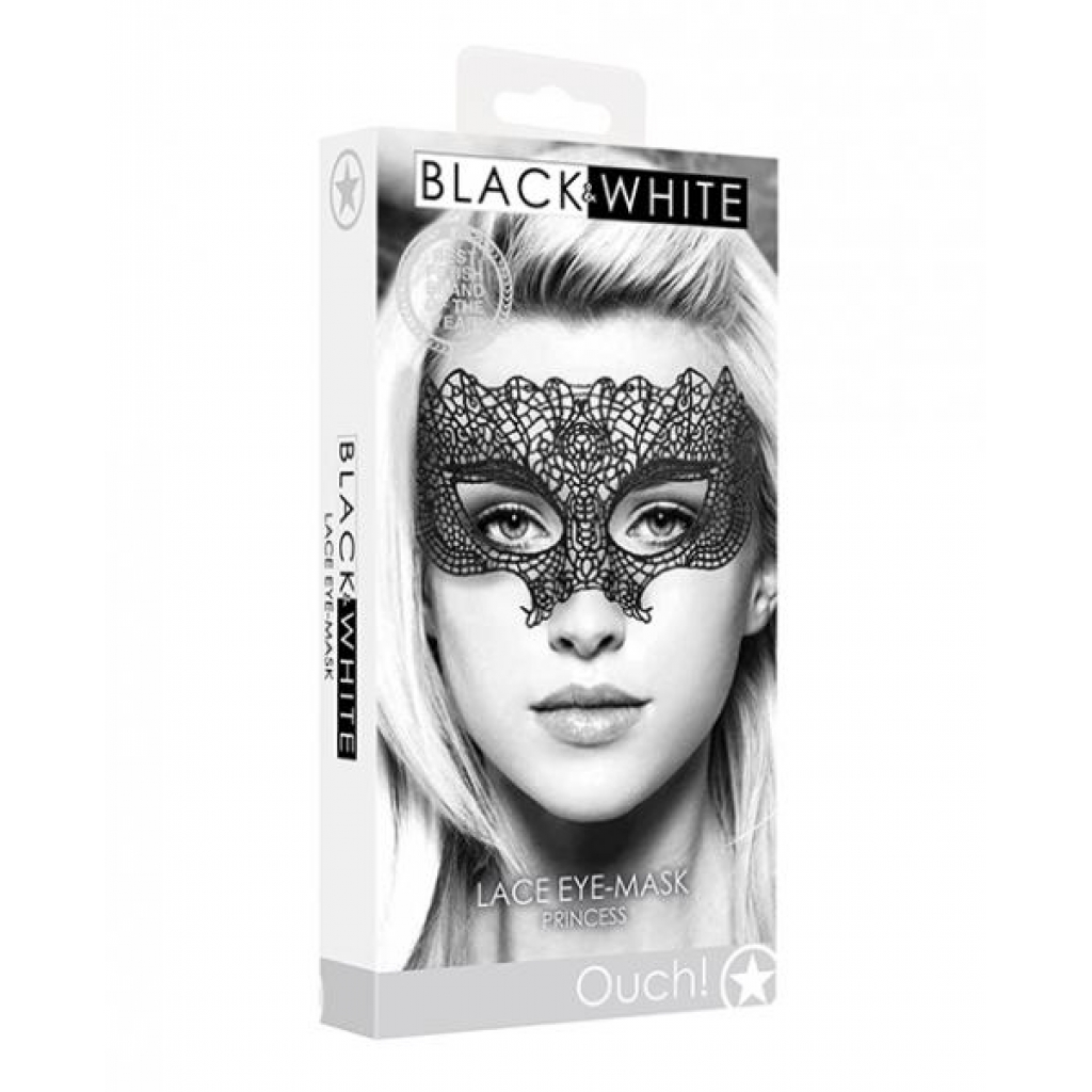 Shots Ouch Black & White Lace Eye Mask - Princess Black