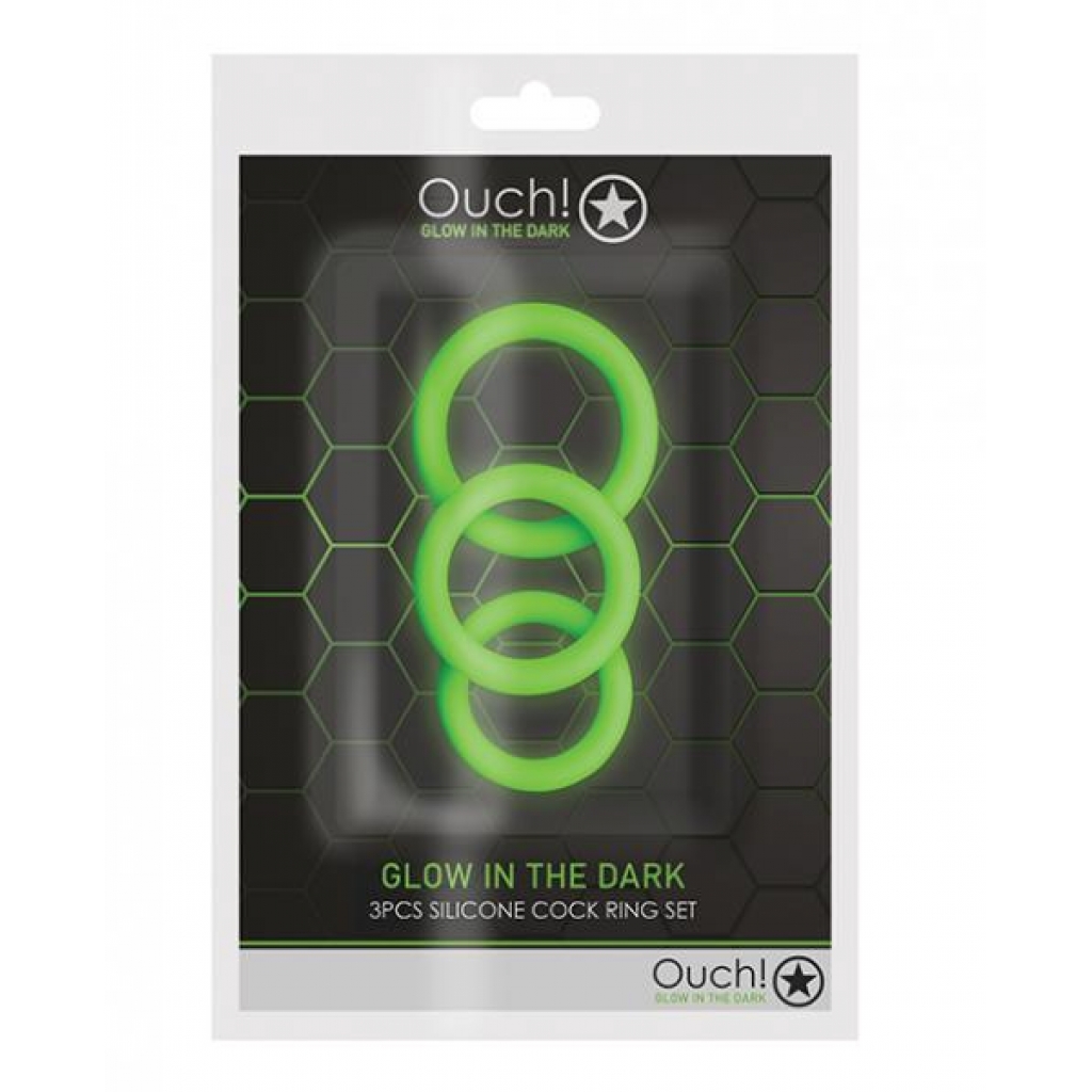 Shots Ouch 3 Pc Cock Ring Set - Glow In The Dark