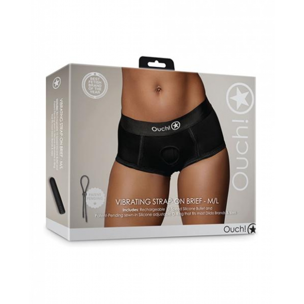 Shots Ouch Vibrating Strap-On Brief - Black M/L