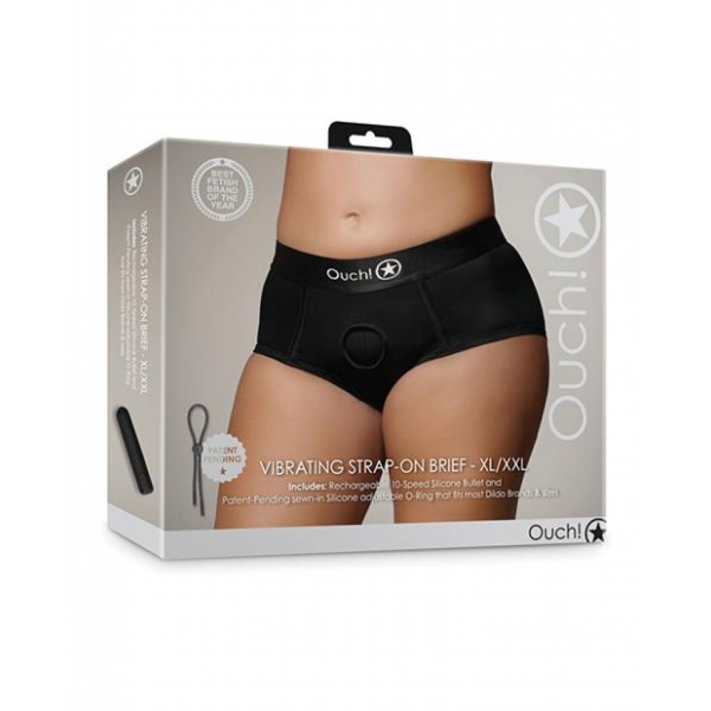 Shots Ouch Vibrating Strap On Brief - Black XL/XXL