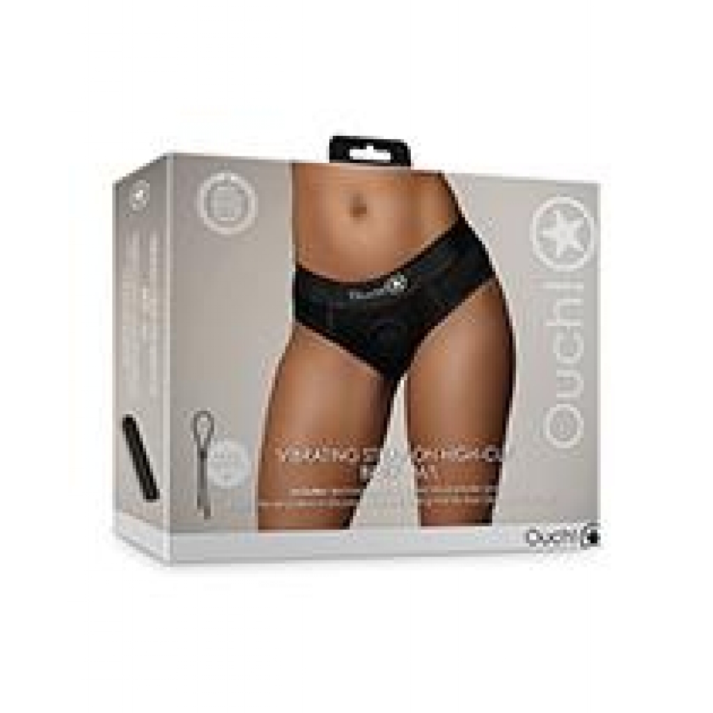 Shots Ouch Vibrating Strap-On High-Cut Brief - Black - Medium/Large