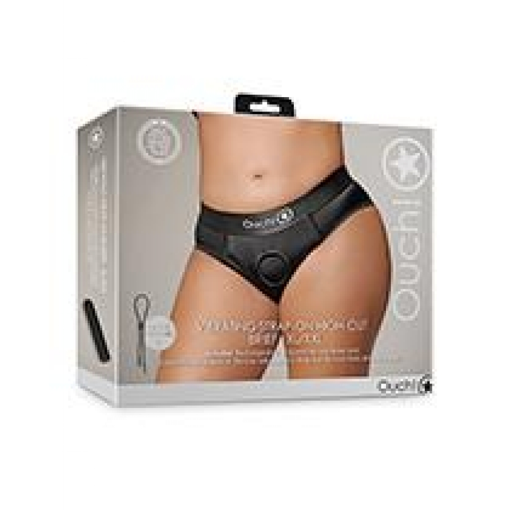 Shots Ouch Vibrating Strap-On High-Cut Brief - Black