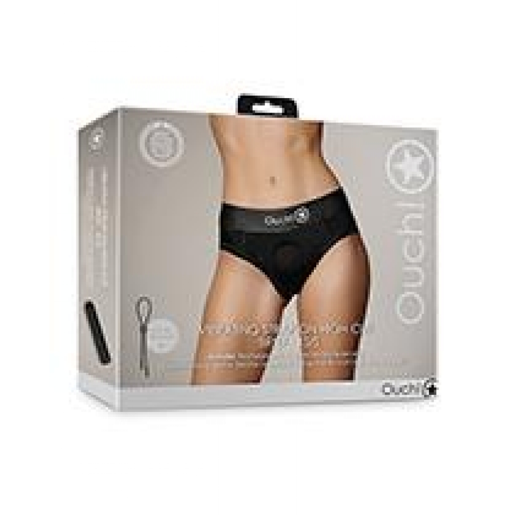 Shots Ouch Vibrating Strap-On High-Cut Brief - Black XS/S