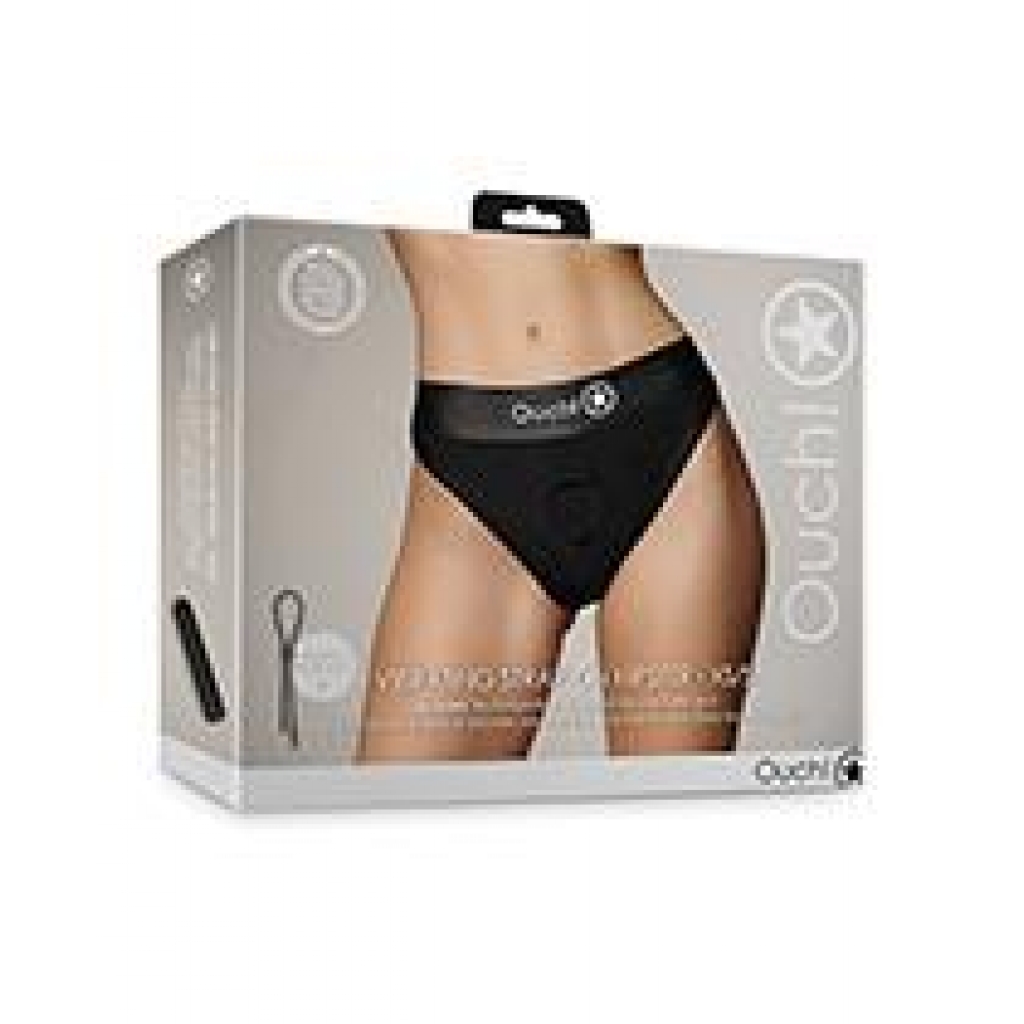 Shots Ouch Vibrating Strap-On Hipster - Black XS/S