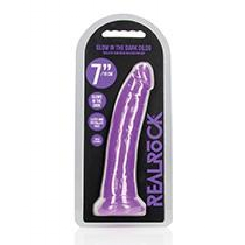 Shots Realrock 7 Inch Slim Dildo - Glow In The Dark Neon Purple