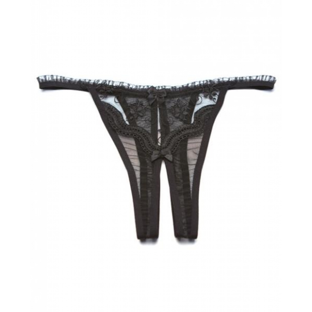 Scalloped Embroidery Crotchless Panty - Black - O/S