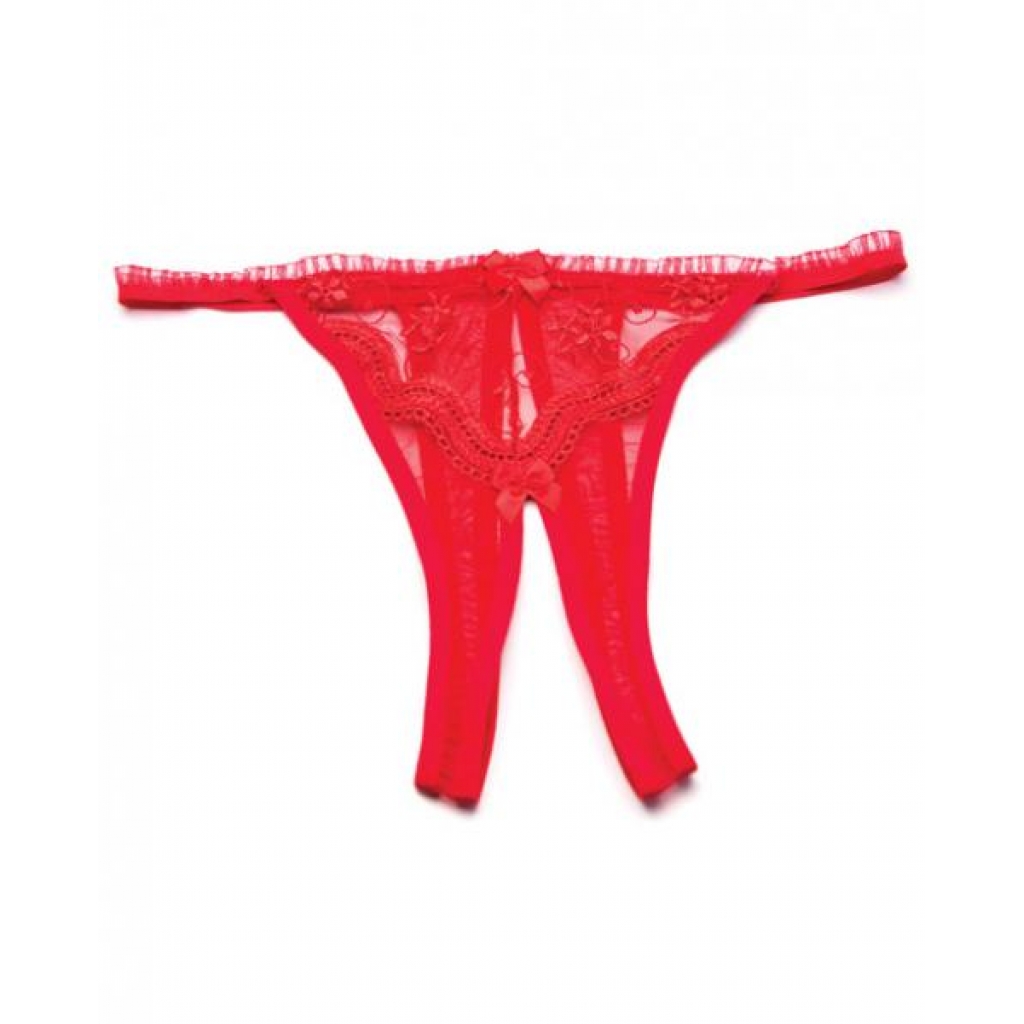 Scalloped Embroidery Crotchless Panty - Red O/S