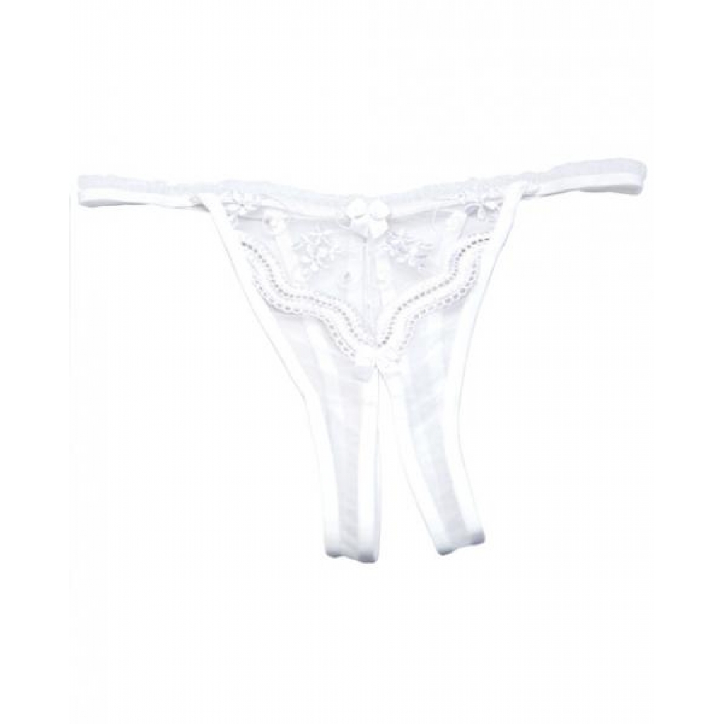 Scalloped Embroidery Crotchless Panty - White O/S