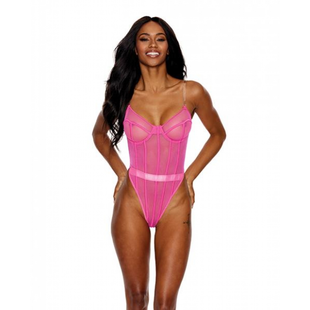 Hot Pink Mesh Underwire Teddy in 2X