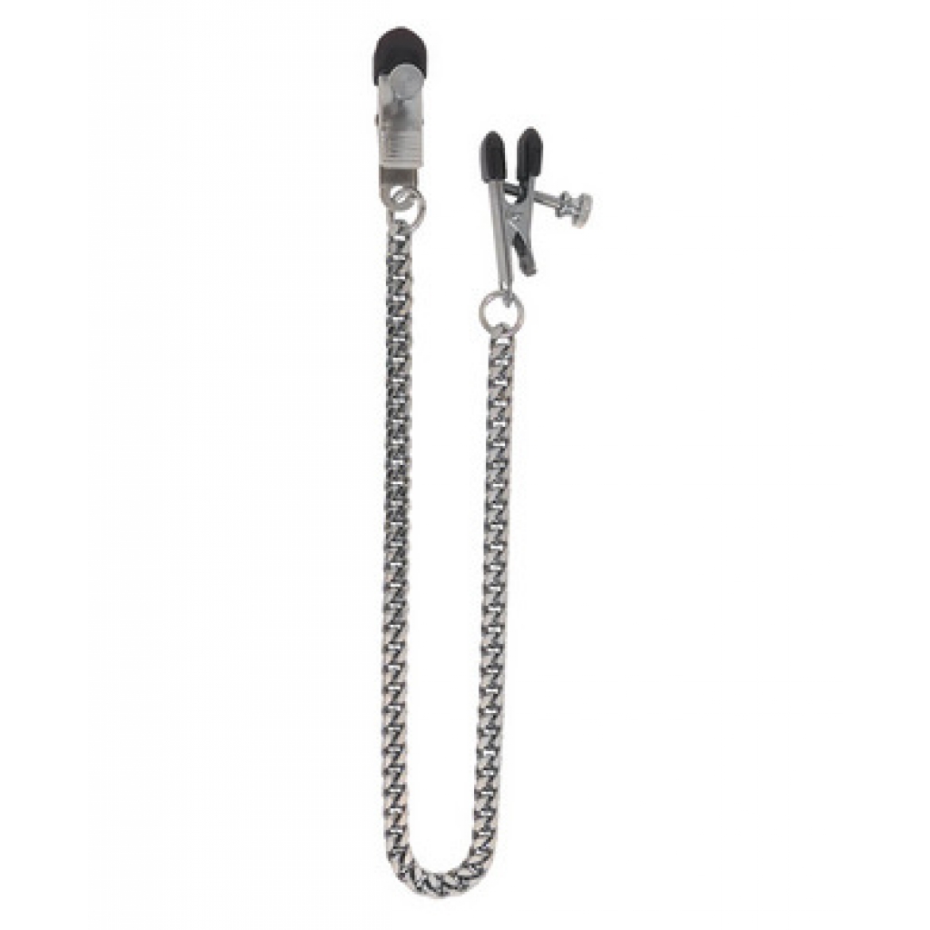 Adjustable Broad Tip Nipple Clamps with Jewel Chain - Silver