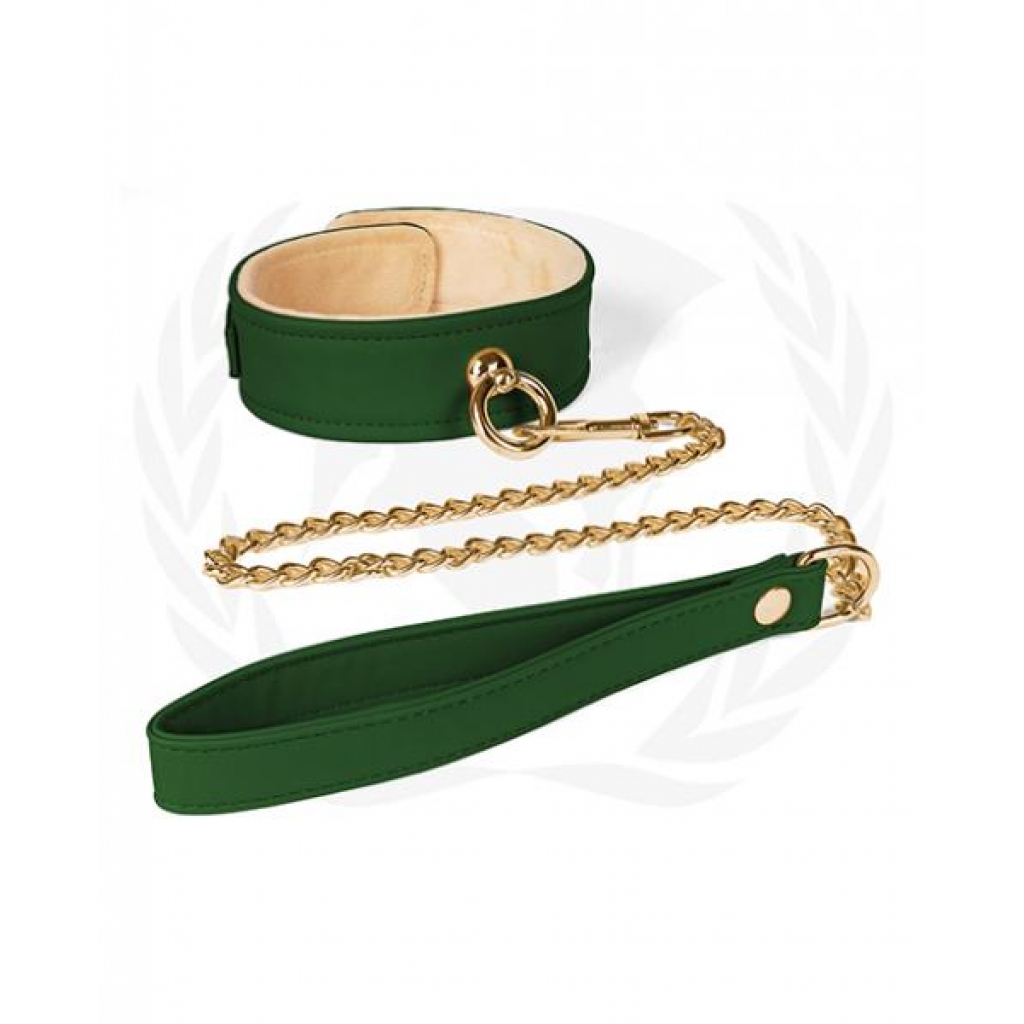 Spartacus Plush Lined PU Collar & Chained Leash - Luxury Restraint in Green