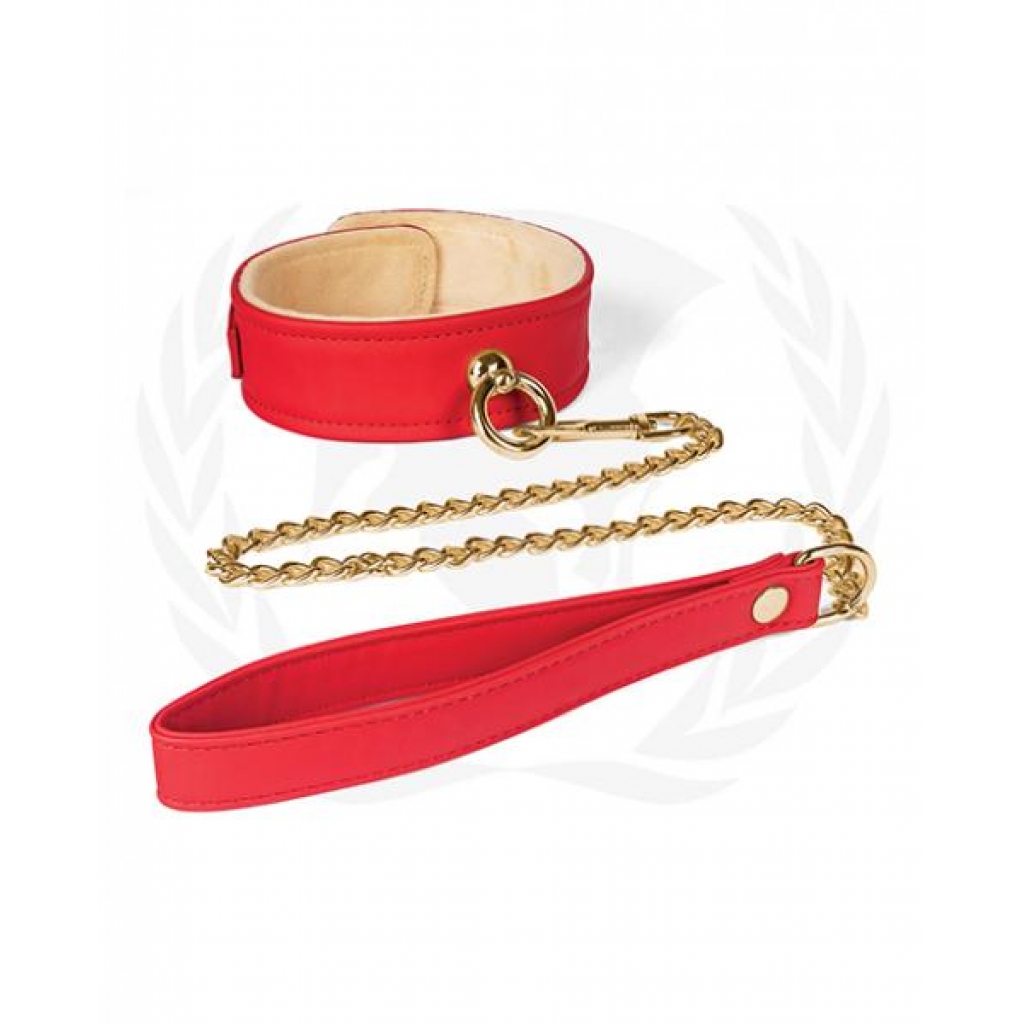 Spartacus Plush Lined PU Collar with Chained Leash - Red