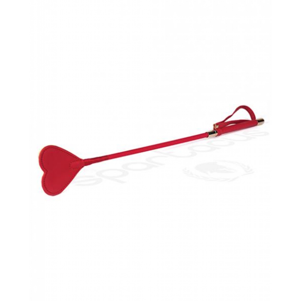 Spartacus PU Riding Crop with Plush Heart Shape Tip - Red