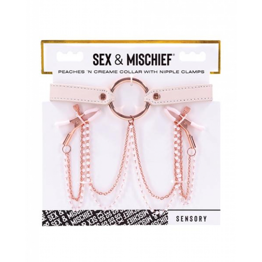 Sex & Mischief Peaches 'n Creame Collar W/Nipple Clamps