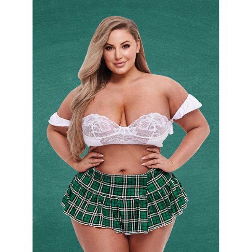 Teacher's Pet Schoolgirl Bustier & Skirt - Green/White Qn