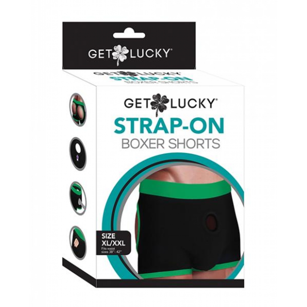 Get Lucky Strap-On Boxer Shorts - XL-XXL - Black/Green