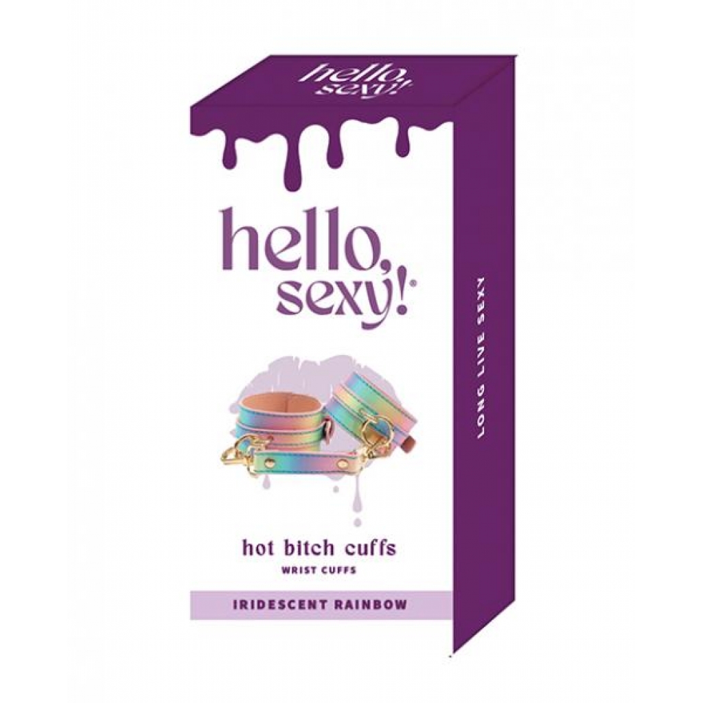 Hello Sexy! Hot Bitch Cuffs & Collar - Iridescent Rainbow - Thank Me Now Inc.