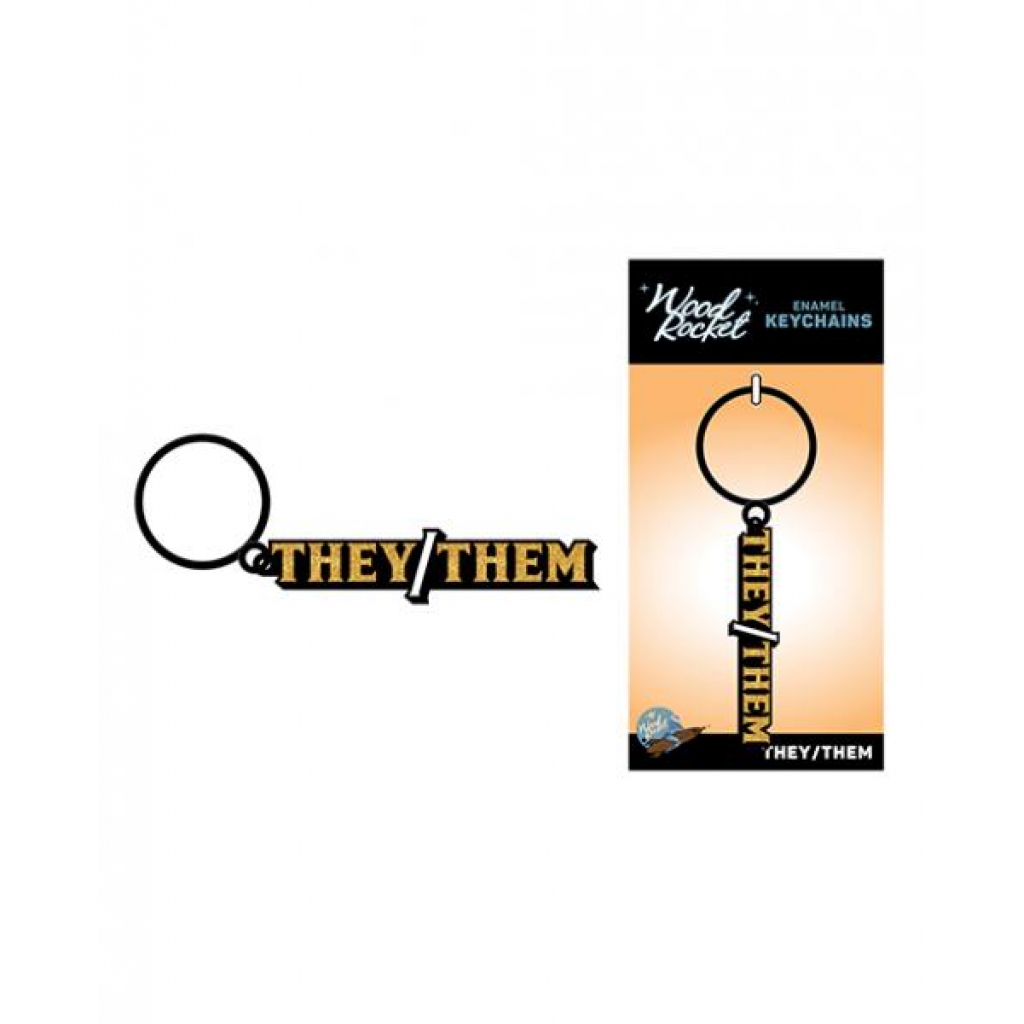 Wood Rocket They/Them Keychain - Stylish Pronoun Accessory