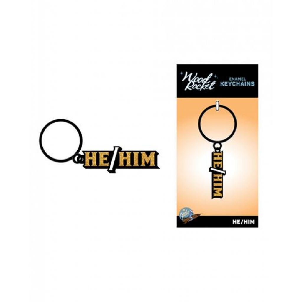 He/Him Enamel Keychain - Black/Gold