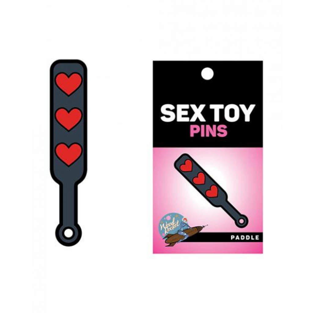 Wood Rocket Sex Toy Hearts Paddle Pin - Black/Red