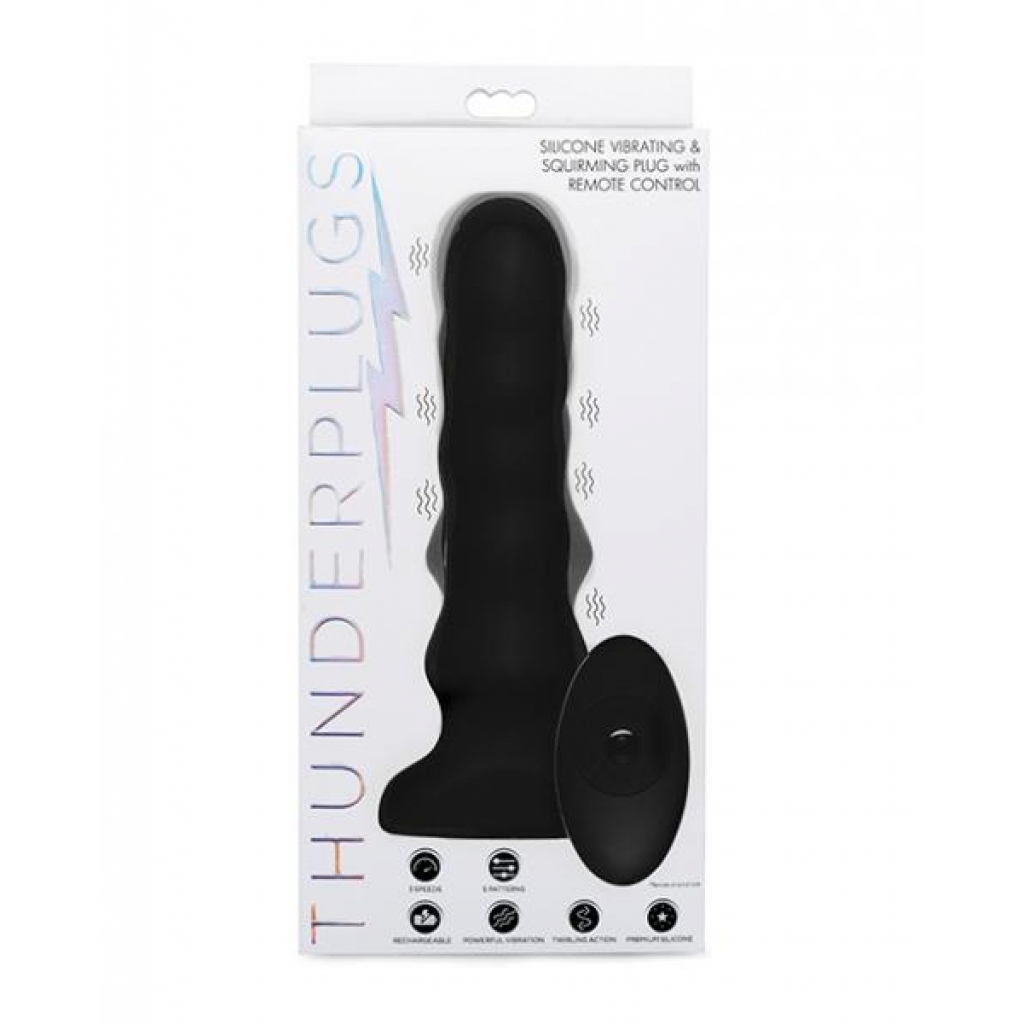 Thunderplugs Silicone Vibrating & Squirming Plug with Remote - Black