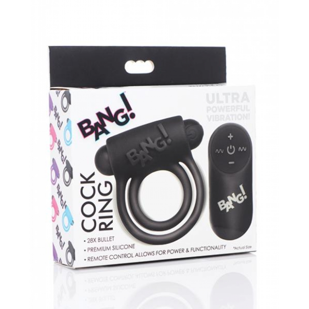 Bang! Remote-Controlled Vibrating Cock Ring & Bullet - Black