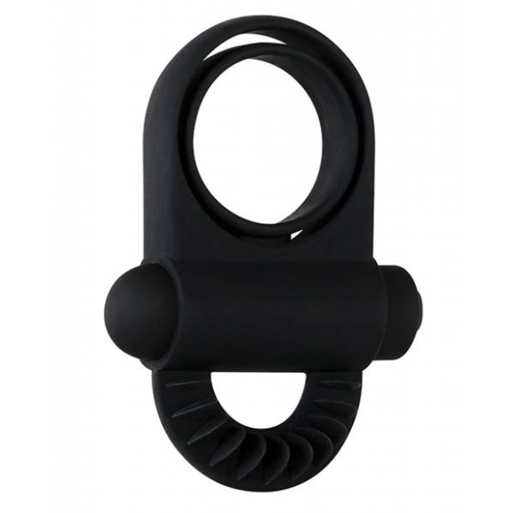 Bell Ringer Black Vibrating Cock Ring & Ball Strap