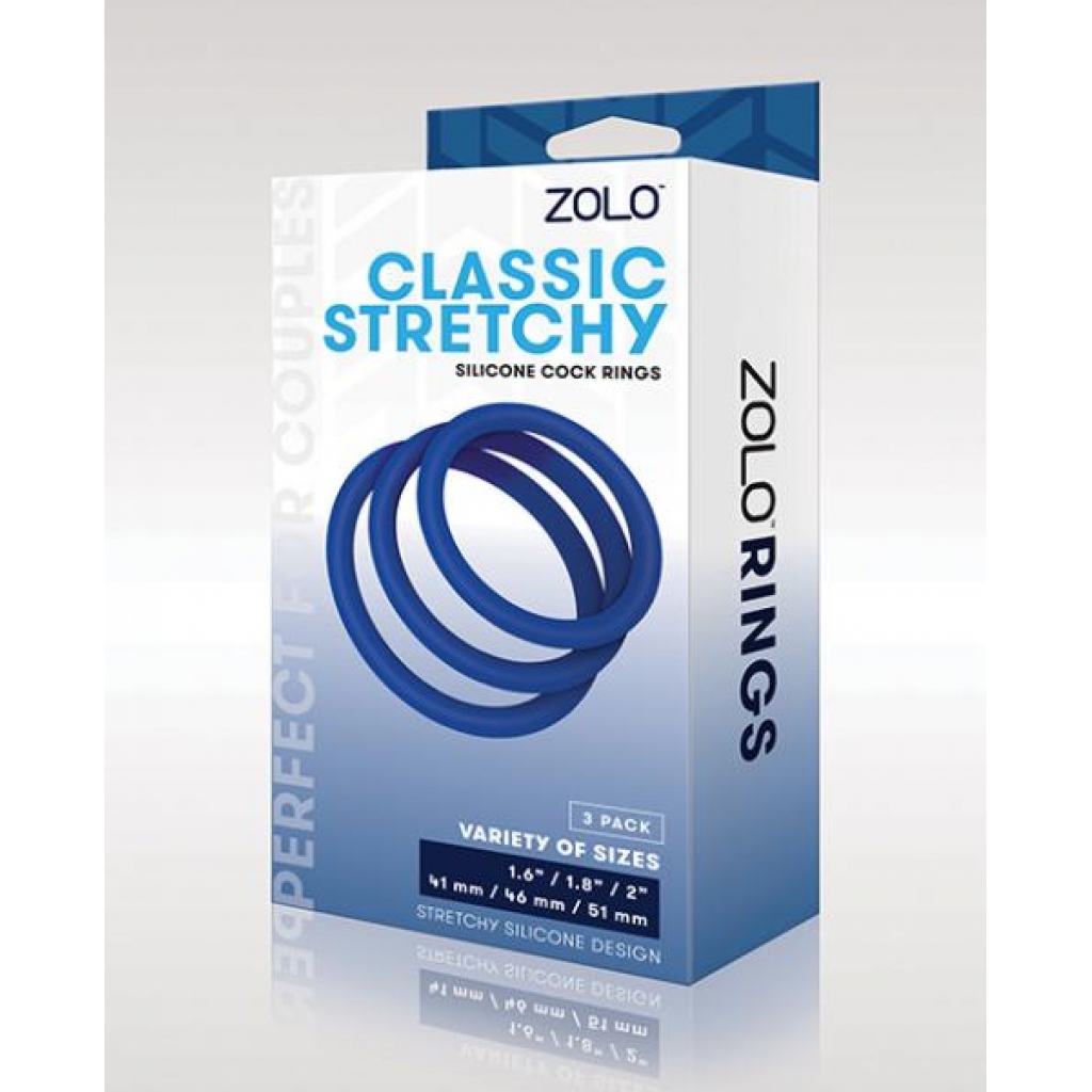 Zolo Stretchy Silicone Cock Rings - Set of 3 Blue