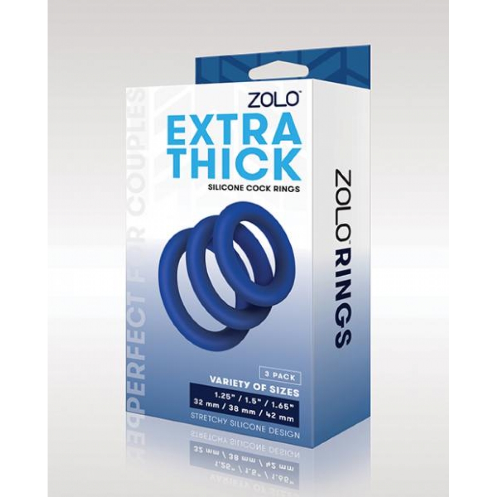 Zolo Extra Thick Silicone Cock Rings - Blue - Pack of 3