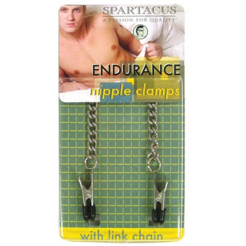 Spartacus Endurance Nipple Clamps With Curbed Chain Rubber Tipped - Spartacus