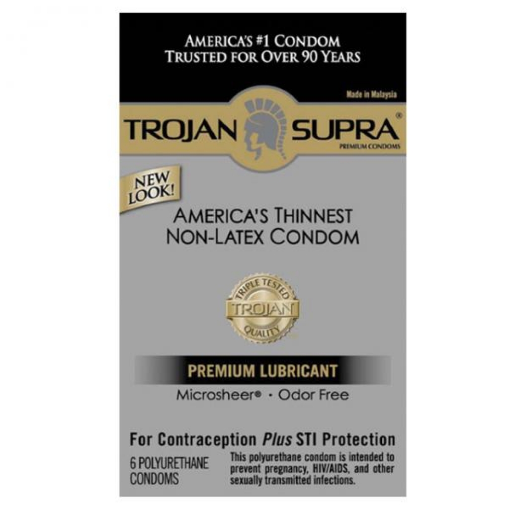 Trojan Supra Microsheer Polyurethane Condoms 6 Pack - Paradise Marketing