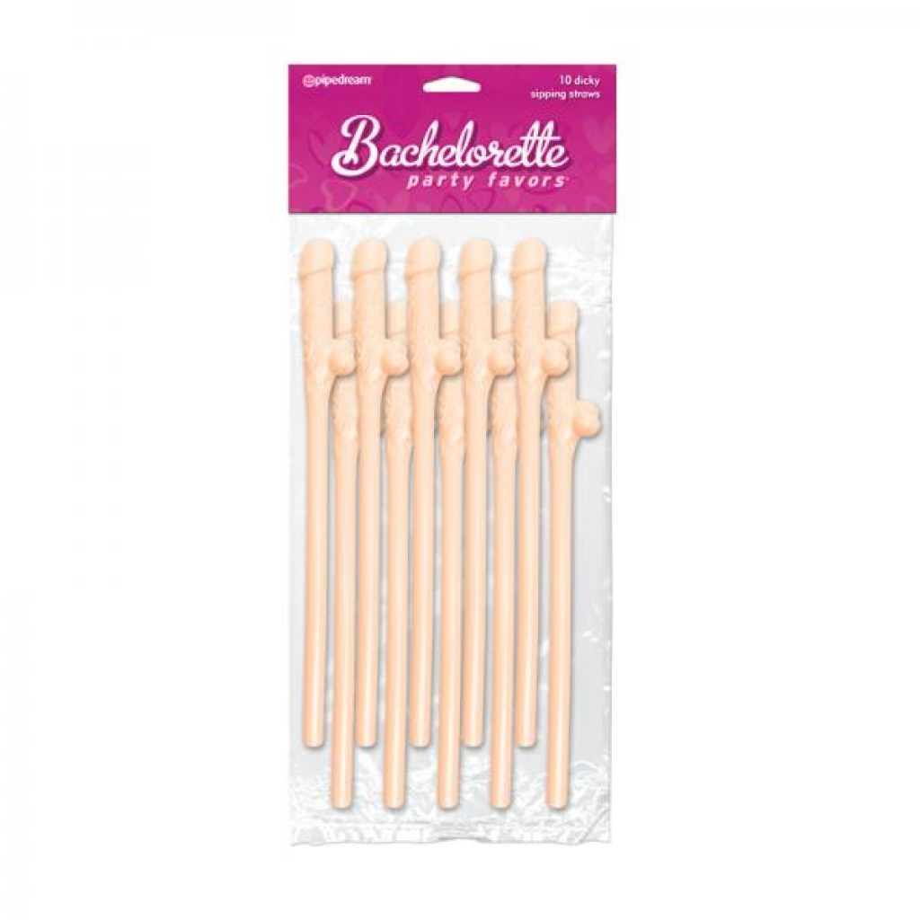 Bachelorette Party Favors Dicky Sipping Straws Beige 10pc. - Pipedream