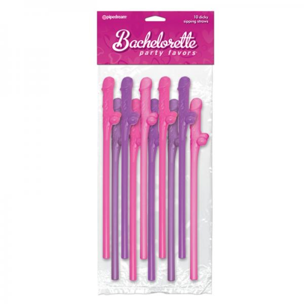 Bachelorette Party Favors Dicky Sipping Straws Pink/purple 10pc. - Pipedream