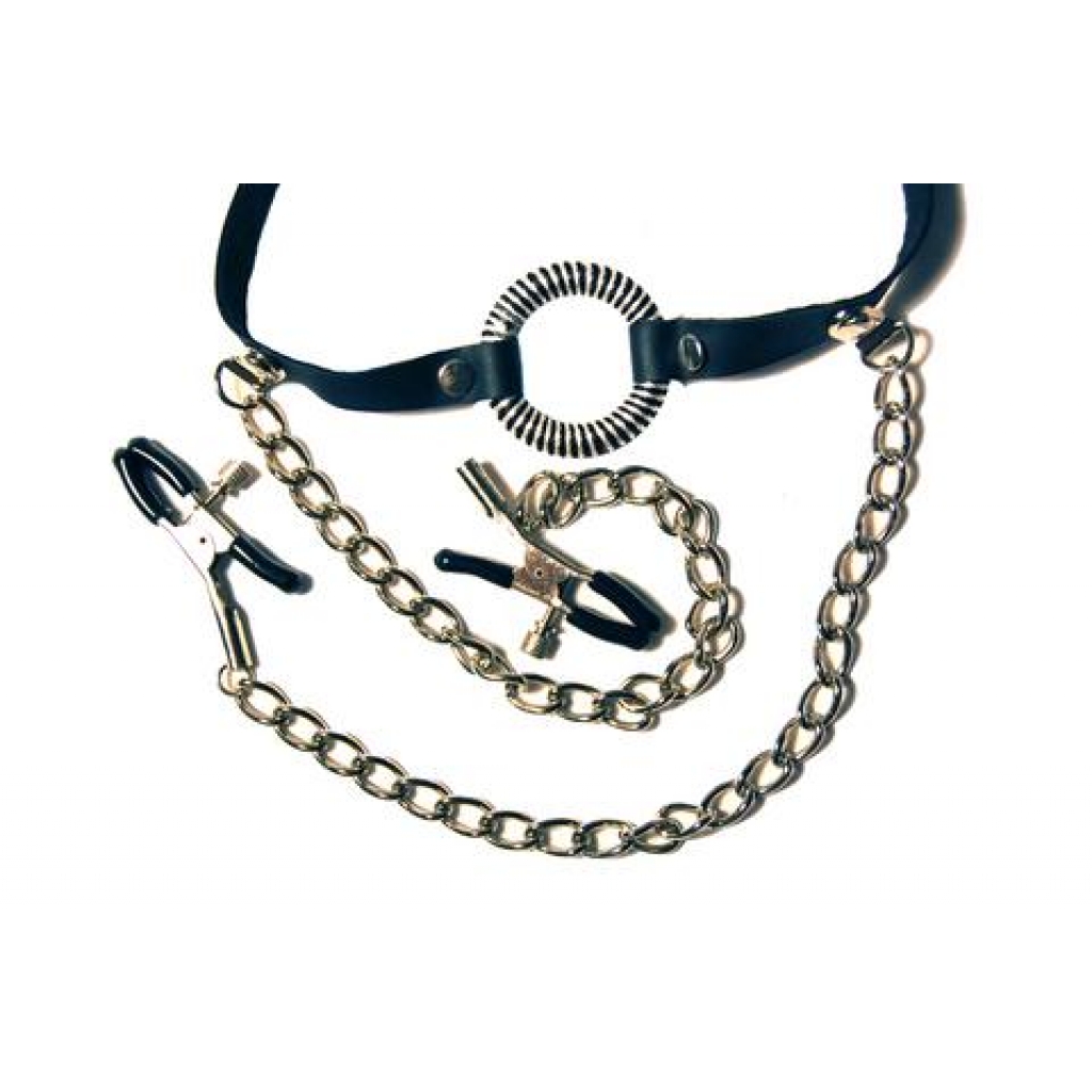 Fetish Fantasy O-Ring Gag With Nipple Clamps - Pipedream