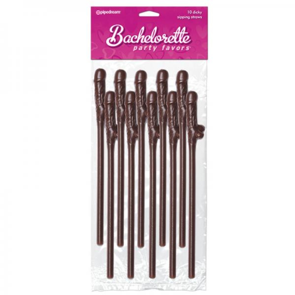 Bachelorette Party Favors Dicky Sipping Straws Brown 10pc. - Pipedream