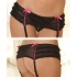 Rene Rofe Crotchless Mesh Skirted Thong with Garters - Black S/M