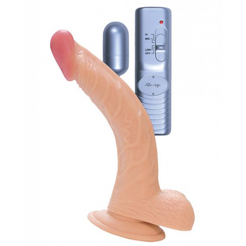 All American Whopper 8 inches Curved Vibrating Dong, Balls Beige - Nasstoys