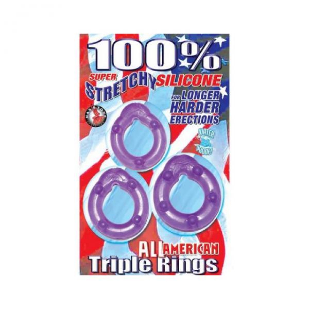 All American Triple Rings - Clear/Purple