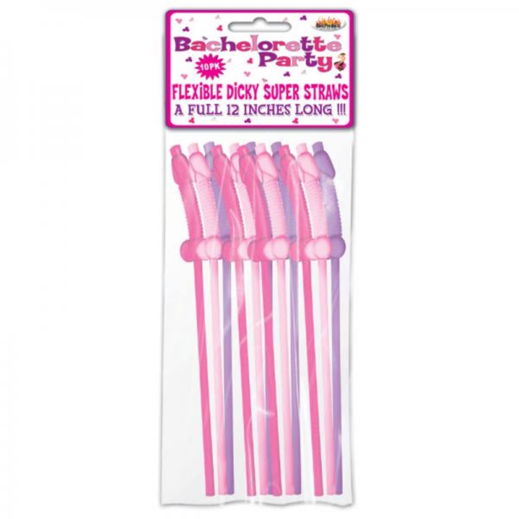 Bachelorette Party Pecker Straws Assorted Colors 10 Pack - Hott Products