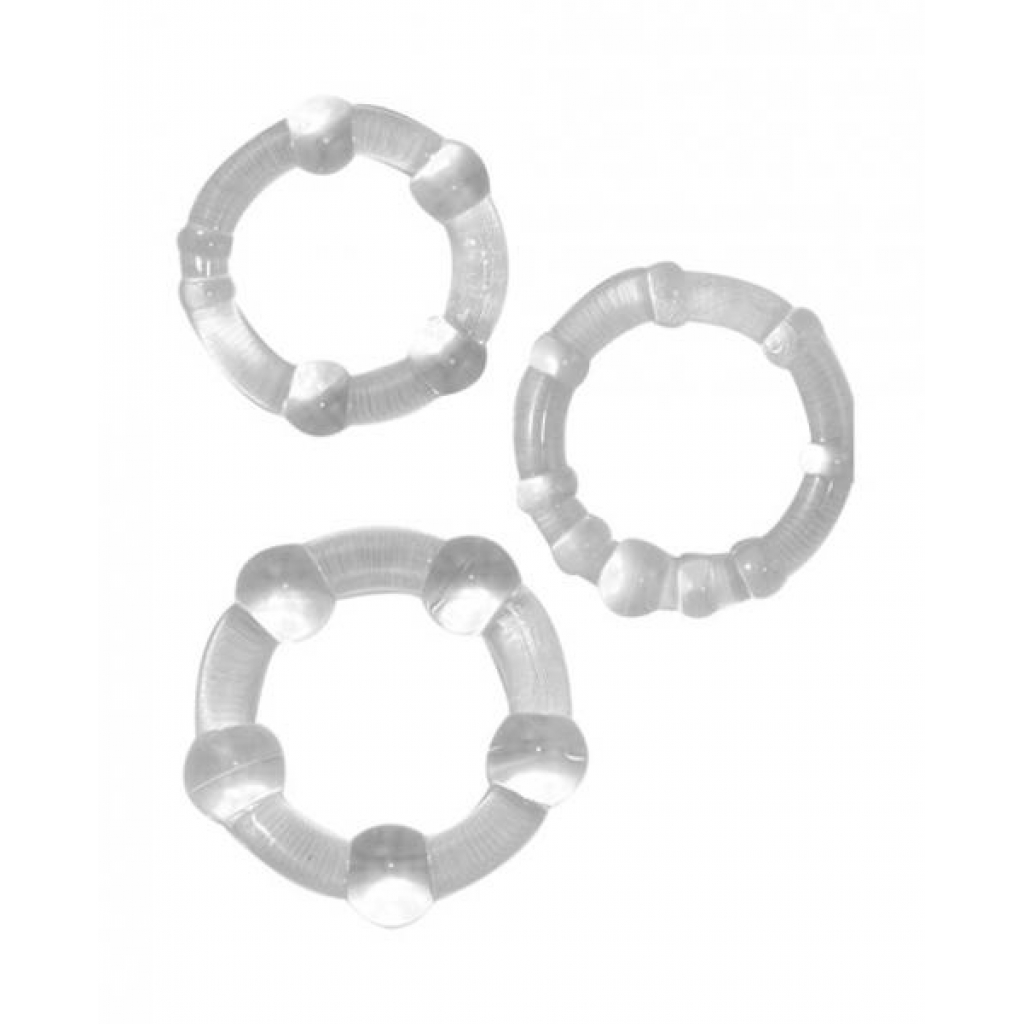 Ram Beaded Cock Rings Clear Pack of 3 - Nasstoys