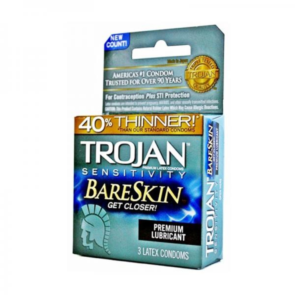 Trojan Bareskin Thinner Latex Condoms (3 Pack) - Paradise Marketing