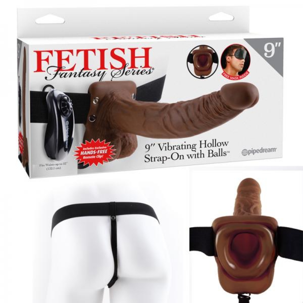 Fetish Fantasy 9in Vibrating Hollow Strap-on With Balls Brown - Pipedream